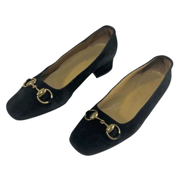 Gucci Suede Horsebit Loafer Size 6.5 Black Block Heel Size 36.5 IT - Picture 2 of 11